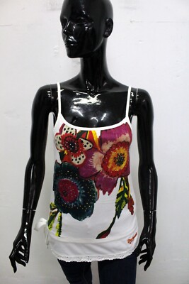 Desigual Womens Tank Top Jersey Size M T-Shirt Cotton Logo Print
