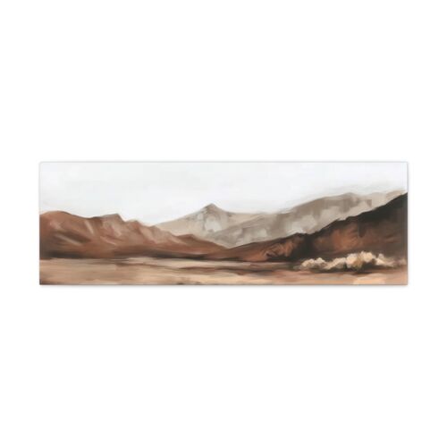 Muted Desert Panorama Print Brown Painting Wall Art Long Narrow Canvas 36" x 12" - Picture 1 of 8