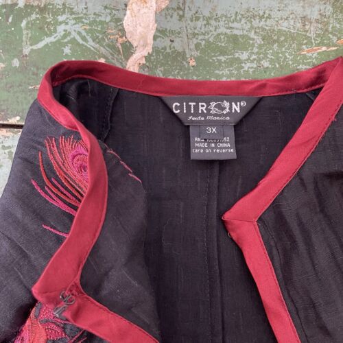 CITRON Santa Monica Black Linen Silk Kimono DusterJacket Embroidered Asian 3X - Picture 17 of 22