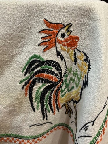 Vintage Handmade Fringed Embroidered Tablecloth 54x59 - Picture 5 of 11