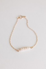 14K Gold Filled Flat Drawn Cable Chain Bracelet w/ Freshwater Pearl High Quality