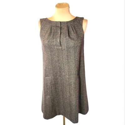 VANESSA BRUNO grey herringbone sleeveless wool shift dress