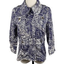 Coldwater Creek 4 Utility Jacket Floral Zip Snap Boho Coast Resort Art to Wear
