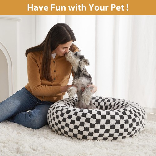 Donut Calming Pet Bed for Small Dogs & Cats  Round Plush NonSlip Washable - Picture 4 of 7