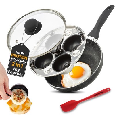 2 IN 1 Egg Pan & Egg Poacher Pan, Granite Nonstick Fry Pan Poached Egg Maker ...