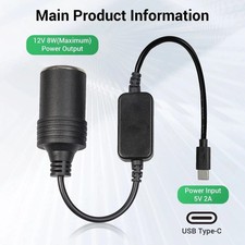 USB C Male to 12V Car Cigarette Lighter Socket Female Converter Adapter Power Ca