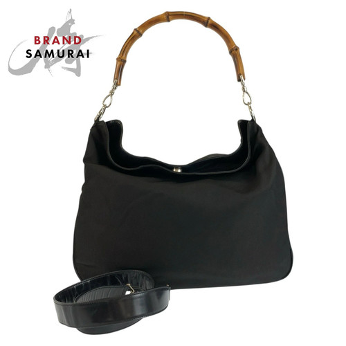 Gucci Bamboo Black Silver Hardware Nylon 001 2058 1577 5 Handbag Shoulder Bag 2W
