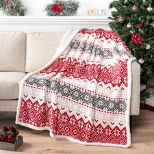 Premium Christmas Sherpa Throw Blanket, Red White Snowflake Holiday Blanket, ...