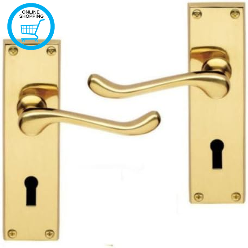 Victorian Scroll Polished Brass Lever Lock Door Handles 145 X 38Mm