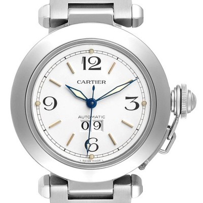Cartier Pasha C Big Date Midsize White Dial Steel Mens Watch W31044M7