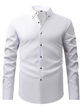 Mens Button Down Elastic Shirts Formal Business Long Sleeves Casual Dress Shirts