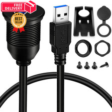 BATIGE Single Port USB 3.0 Male to Female AUX Car Mount Flush 3ft, Black