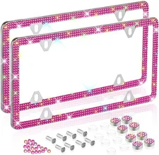 Bling License Plate Frames Stainless Steel 4 Holes 3 Row Slim Design with Car Li