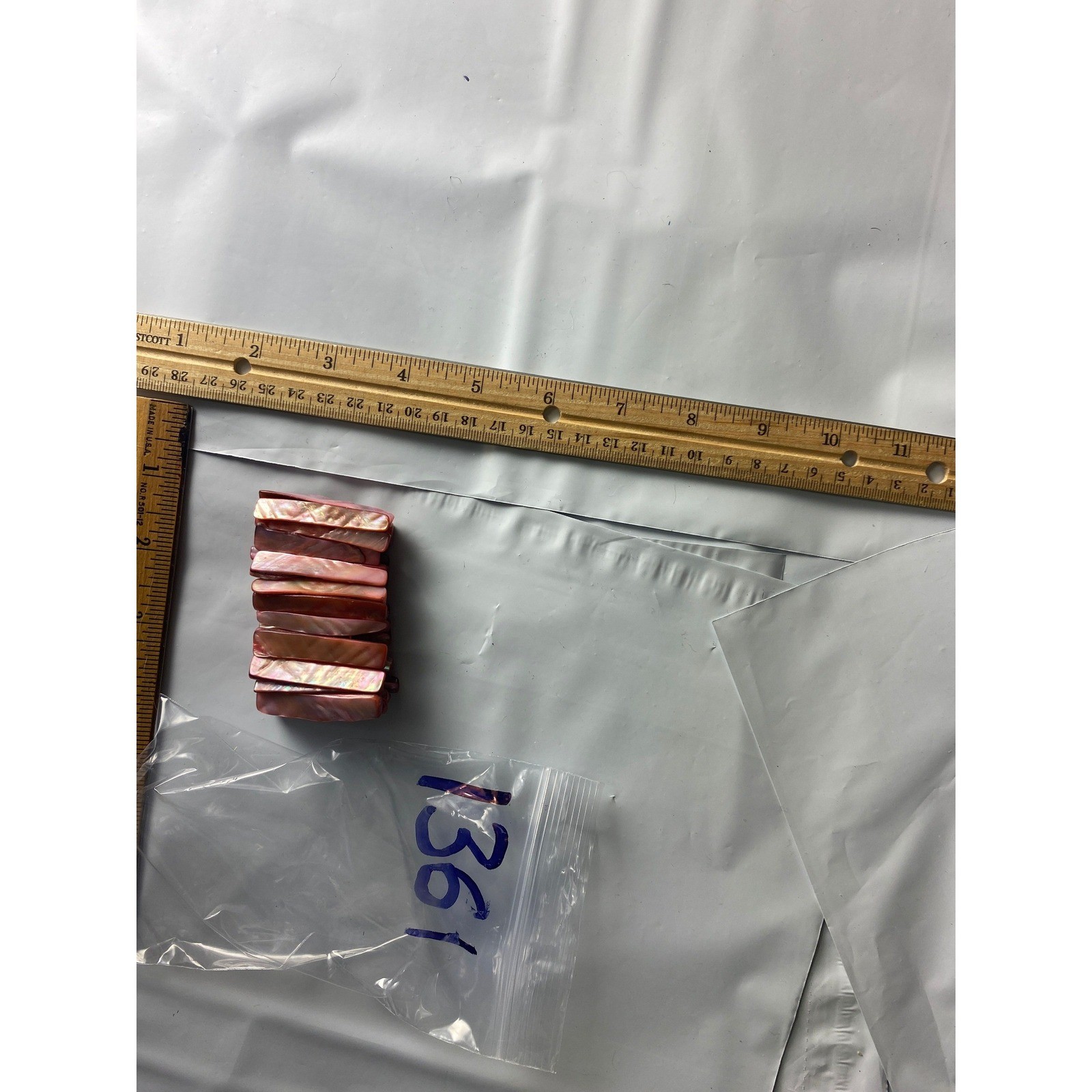 Shell Bead Bracelet Reddish Pink Stretch Stackabl… - image 2