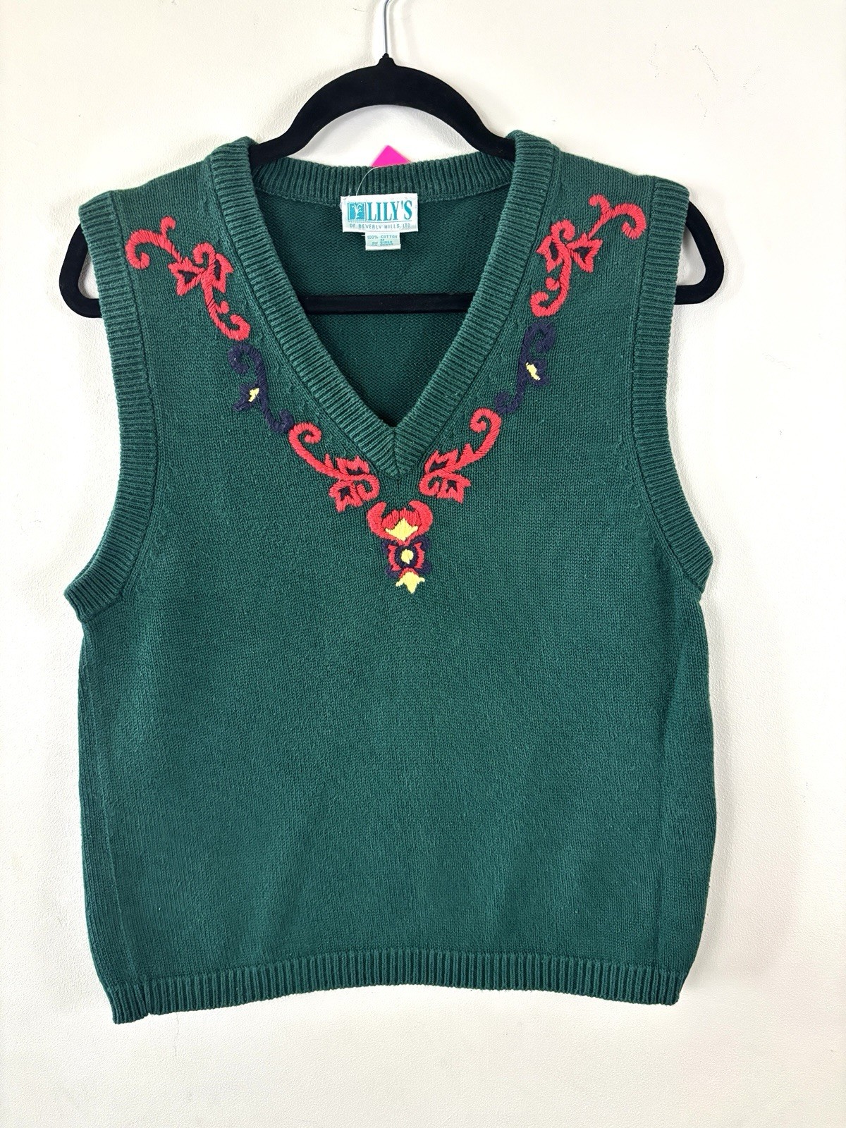 VINTAGE Lily's of Beverly Hills Embroidered Sleeveless Pullover Sweater Vest M