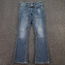 Wrangler Premium Patch Jeans Women 5/6 x 32 Blue Mae Low Rise Whiskered Stretch