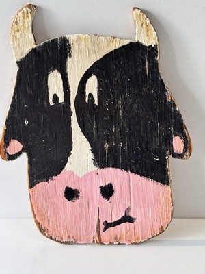 Rustic Shabby Cow Cutting Board Hand painted Cute Decor -He's Seen Better Days