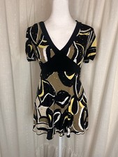 Vintage Babydoll Y2K BCX Sequin V Neck Waist Tie Black Gold Made In USA Small