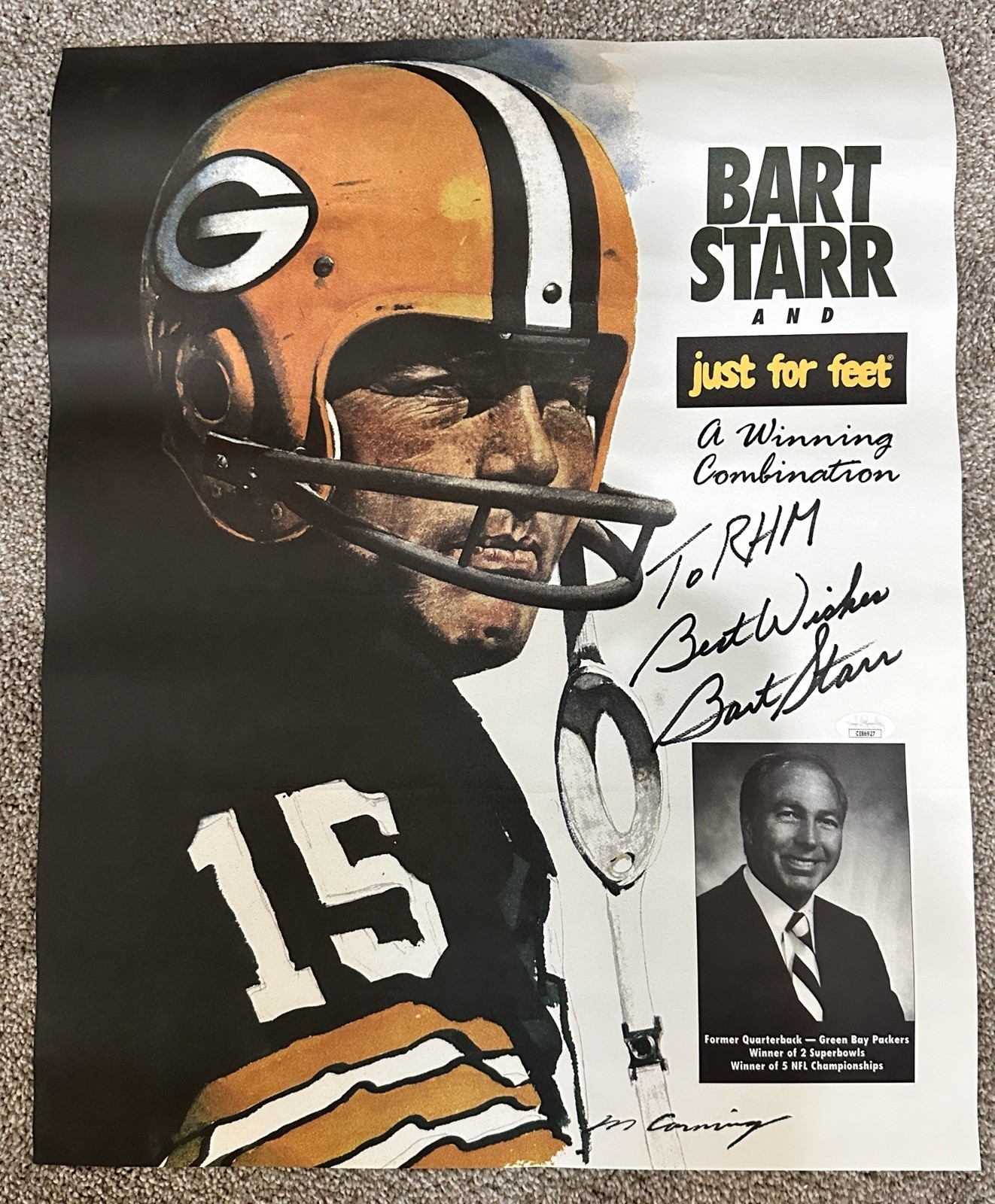 Bart Starr Autographed Signed Green Bay Packers 16x20 Poster JSA Authentic 4 cut 