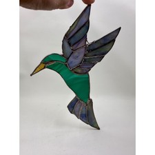 Vintage Stained Glass Hummingbird Suncatcher Green Purple Slag Glass Window Art