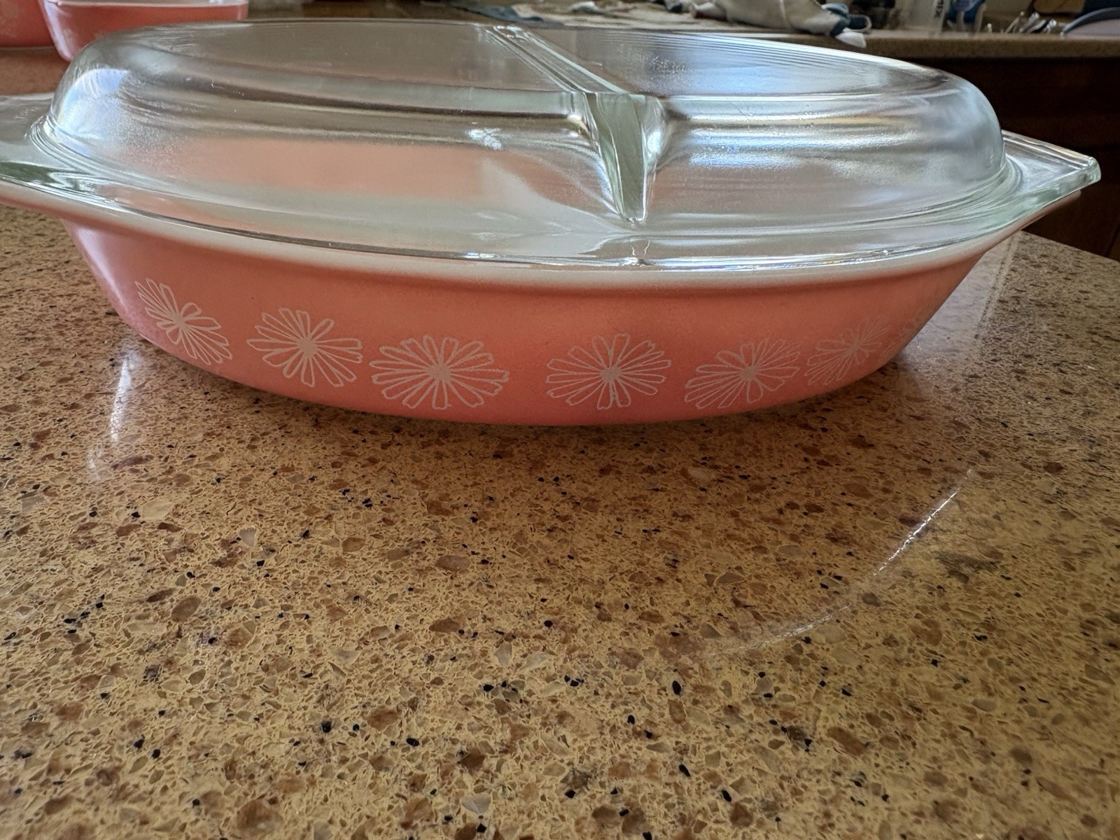Pyrex Pink Divided Oval Casserole Dish with Lid Floral Pattern