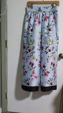 Women  s Blue Multicolor Floral Wide-Leg Elastic Waist Pants, One Size