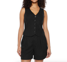 Express Women's Classic Fit V-Neck Button Up Linen Vest