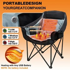 oversized heated camping chair with three heat levels, designed for outdoor use