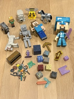 Minecraft Toy Lot - Big Diamond Steve Figure - Steve Bow - Alex - Brown Cow Etc.