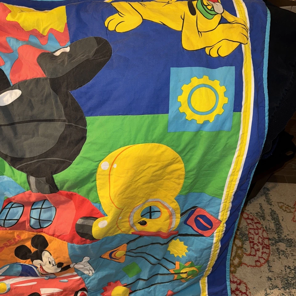 Disney Baby Quilt Crib Blanket Mickey Mouse House Gears 44x56" Vintage Pluto HTF - Image 4 of 4