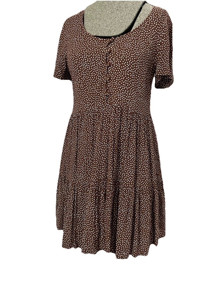 Sportsgirl🌹Dress Size 8 Brown Polka White Poka Dot Baby Doll Short Sleeve