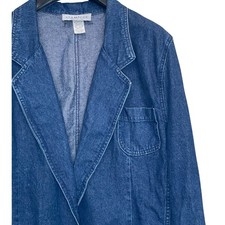 VTG 90s Y2K Denim Blazer Jacket Women's L Dark Wash Work Preppy Classic