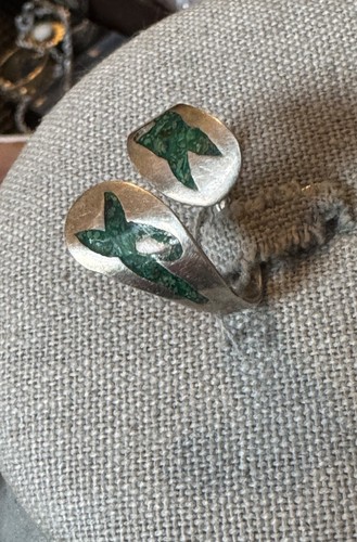 Anello Taxco Argento Sterling Eagle Mark Bypass Regolabile - Intarsio Malachite 8,75 - Foto 5 di 10