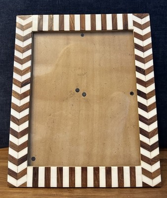 8x10 Chevron Design Bone Look Wood Inlay Picture Frame Boho Herringbone - EXC