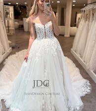 Luxury Leaves Lace Wedding Dress Bridal Gown Custom made 2-28W Plus size Straps