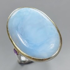 Handmade 28 ct Natural Larimar Ring 925 Sterling Silver Size 8 /R437968