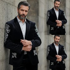 Black Velvet Men's Suits 2PCS Prom Dinner Party Coat Formal Peak Lapel Jacket