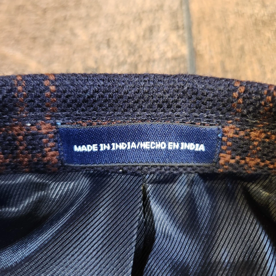 Blazer xadrez Stafford janela 42S fino azul marrom casaco esportivo terno jaqueta lã - Imagem 4 de 4