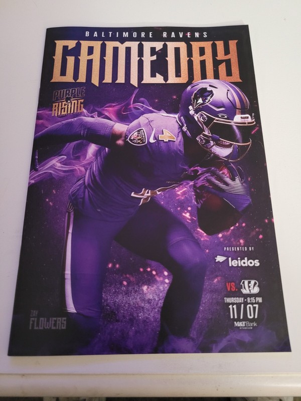 Baltimore RAVENS vsCincinnati Bengals GAMEDAY Program 11 8 24 Zay Flowers COVER 