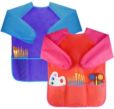Waterproof Kids Art Smocks Toddler Painting Aprons with Long Sleeves, 3 Pockets