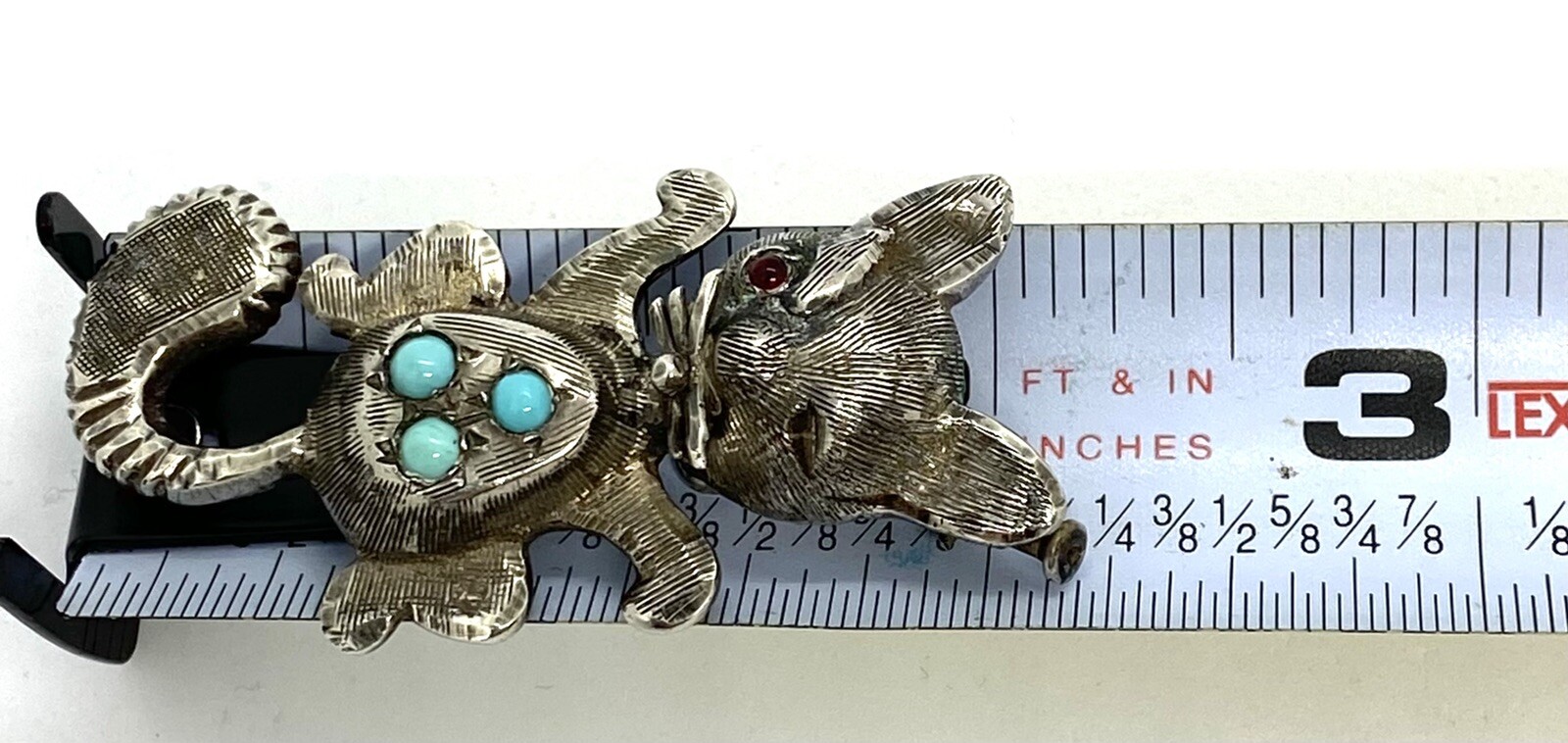 Antique Sterling Silver Ruby Turquoise Winking Ca… - image 9