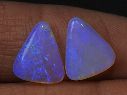 Australian Opal Multi Fire Smooth Fancy Shape Matched Pair 12X10XMM Handmade - Picture 13 of 14