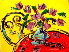 TULIPS    abstract SIGNED  Original Oil Painting on canvas IMPRESSIONIST H70