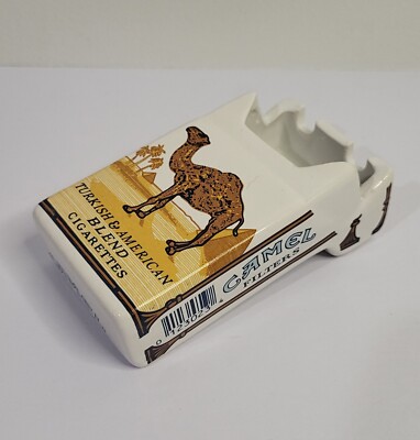 White And Yellow Camel Ceramic CAMEL Advertising Ashtray 