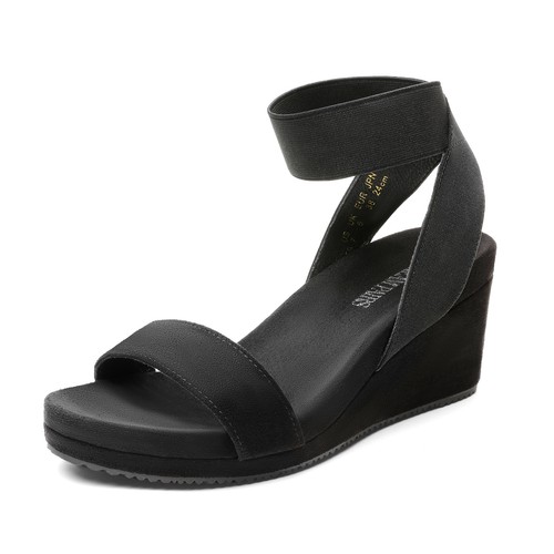 DREAM PAIRS Women's Elastic Ankle Strap Open Toe Platform Dress Wedge Sandals - Picture 8 of 21