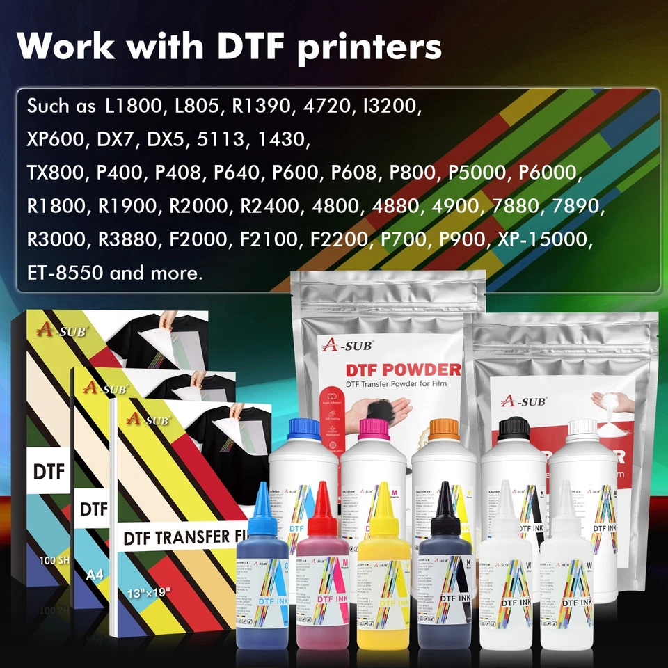 Lote Tinta A-SUB DTF para Epson ET-8550 L1800 L805 XP-15000 R1390 / Tinta Blanca 1000ML Foto 3 de 4