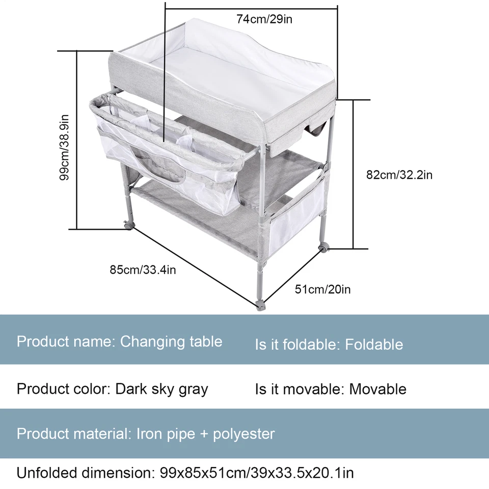 Cambiador de pañales plegable para bebé con rueda bloqueable fácil de limpiar Foto 2 de 4