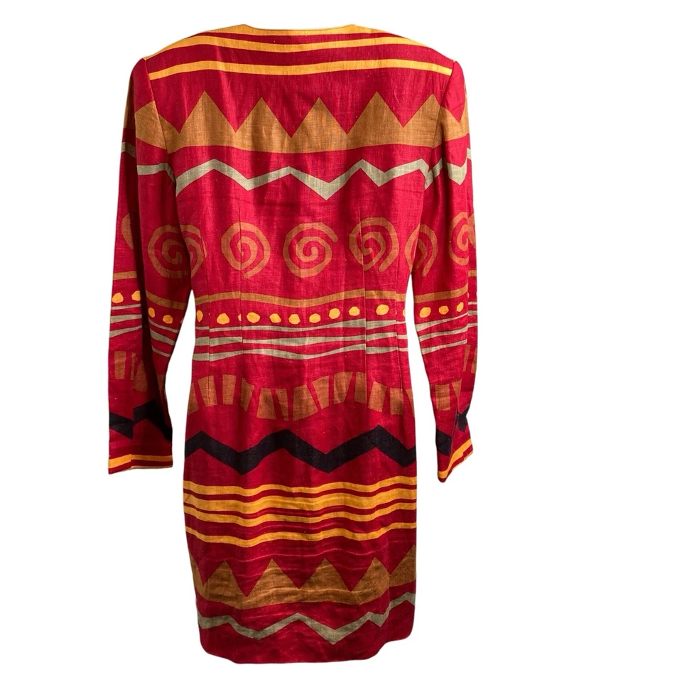 Vestido Abrigo Para Mujer Petite Sophisticate Naranja Rojo Lino Crudo Talla 4 Azteca Retro Foto 2 de 4