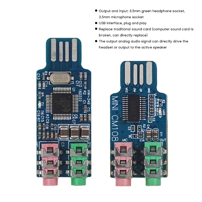 KOHARA 2Pcs CM108 USB Sound Card Module Free Driver For