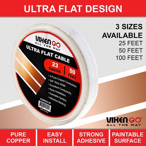 VIXEN GO 23AWG 2-CONDUCTOR FLAT CABLE/WIRE FOR SPEAKERS,DOORBELL,LED LIGHT 50FT - Picture 2 of 9